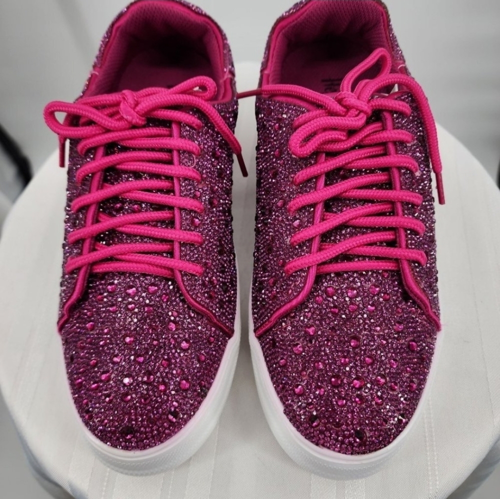 CORKYS Bedazzled Fuchsia Pink Rhinestone Sneakers Tennis Shoes 9 NWOT - Picture 5 of 9